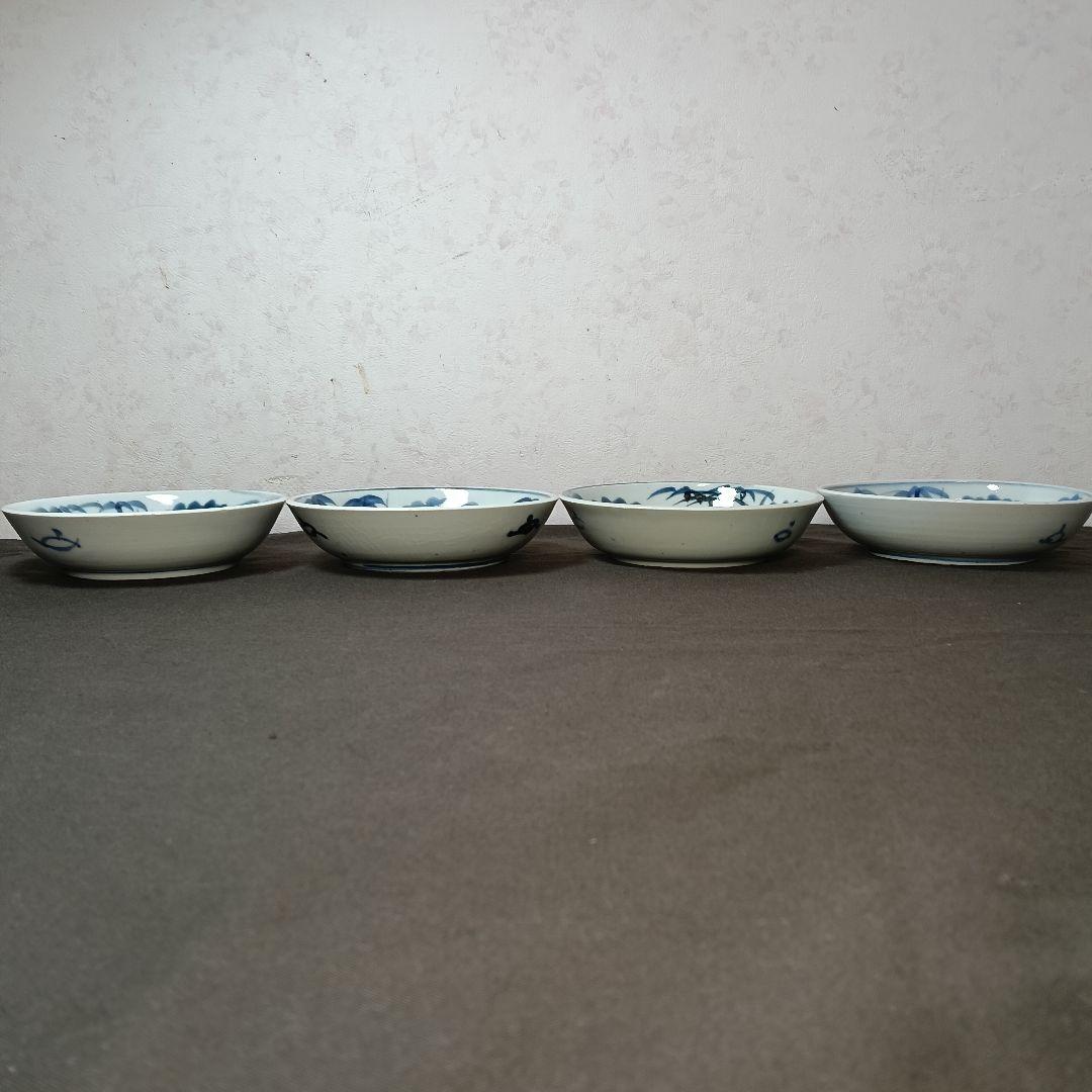 128 なます皿 4枚セット 印判皿 染付皿 伊万里 アンティーク 時代物 甘手