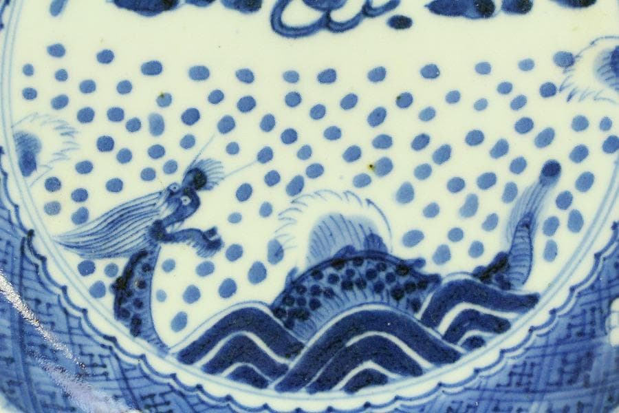 中国美術 青花 龍紋 皿 φ20cm (LC371)