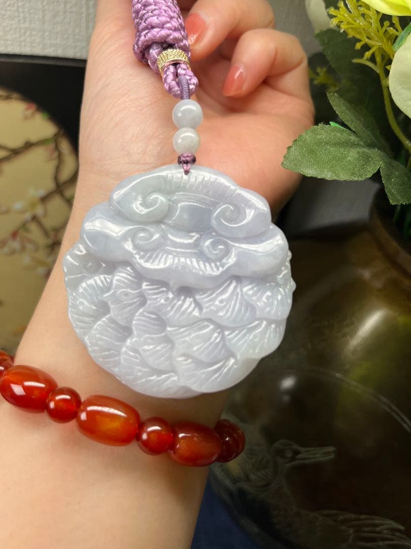 お得品‼️新入荷❣️天然A貨翡翠 厚重感、満工【花開富貴、鳳穿牡丹】　鑑定書付き