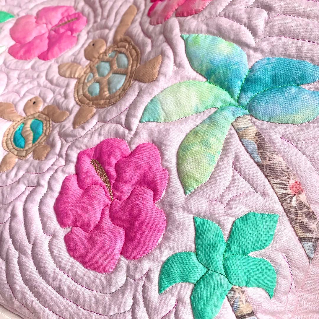 ハワイアンキルト　バッグ　ハワイ　薔薇　ロケラニ オーダー うみがめ