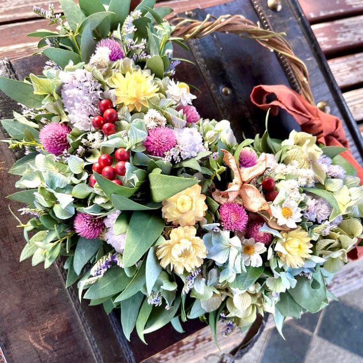 ユーカリ　紫陽花　リース