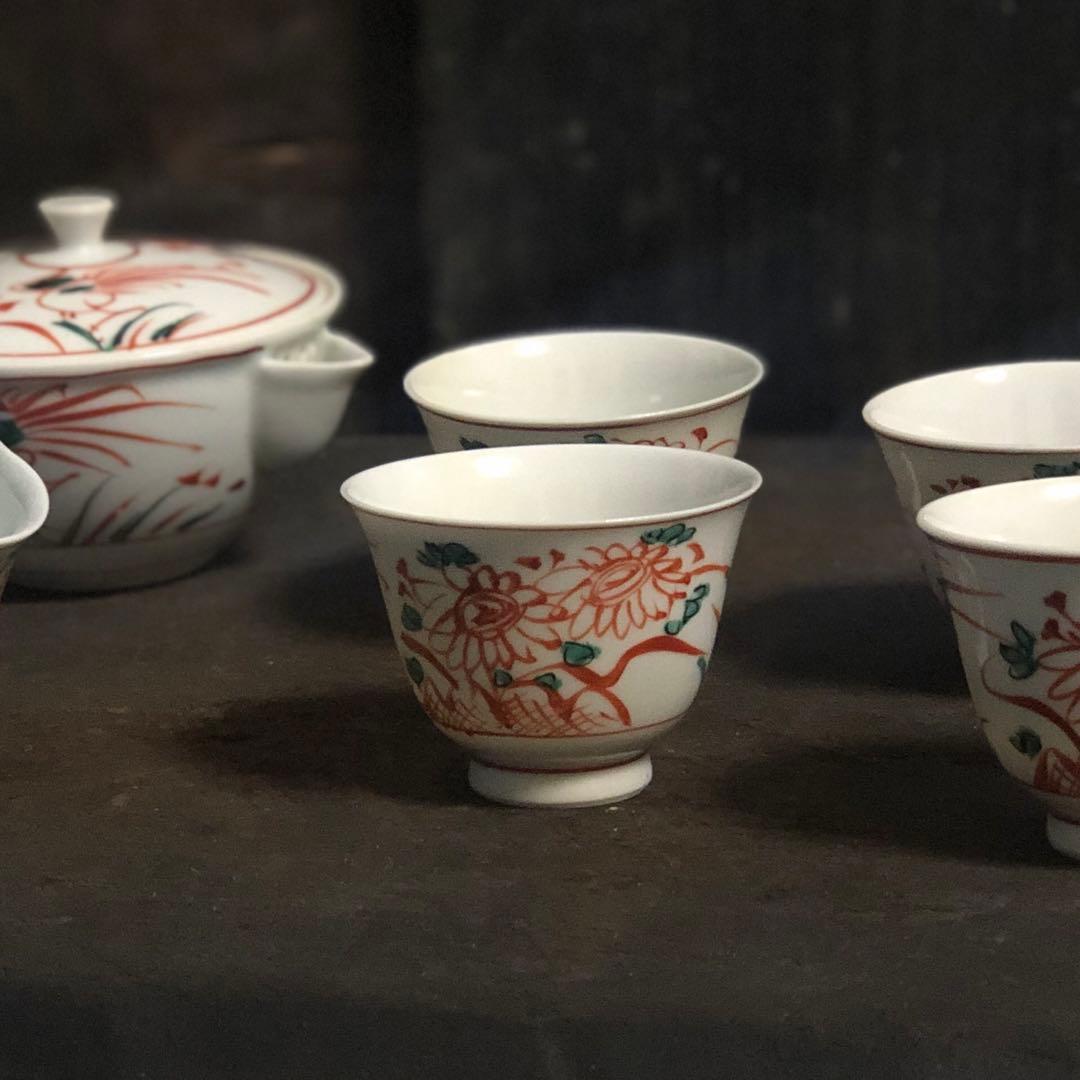 三浦竹泉　赤絵煎茶器セット