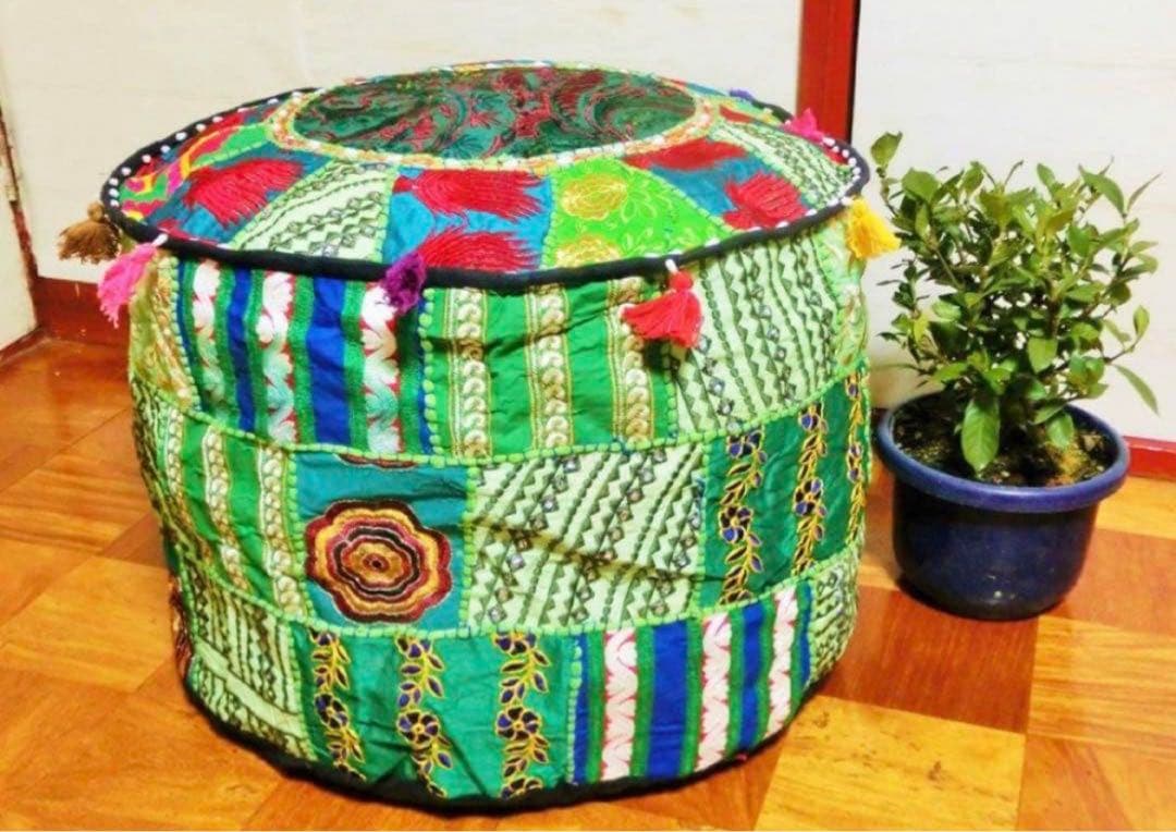 ☆新品☆【インド】刺繍＆ミラーワーク PUF プフ　クッションカバー