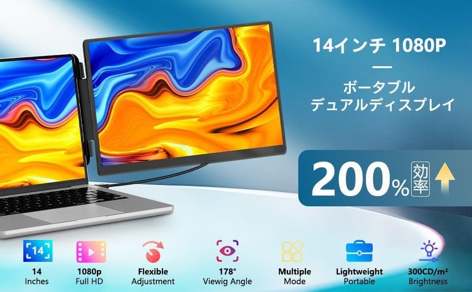 14インチ ノートパソコン用モニター デュアルモニター デュアルディスプレイ