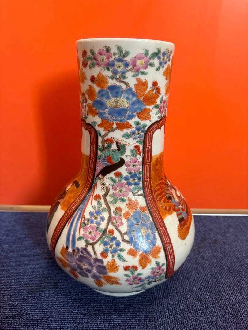 1595 古伊万里 色絵 江戸時代風俗図　花瓶　時代物