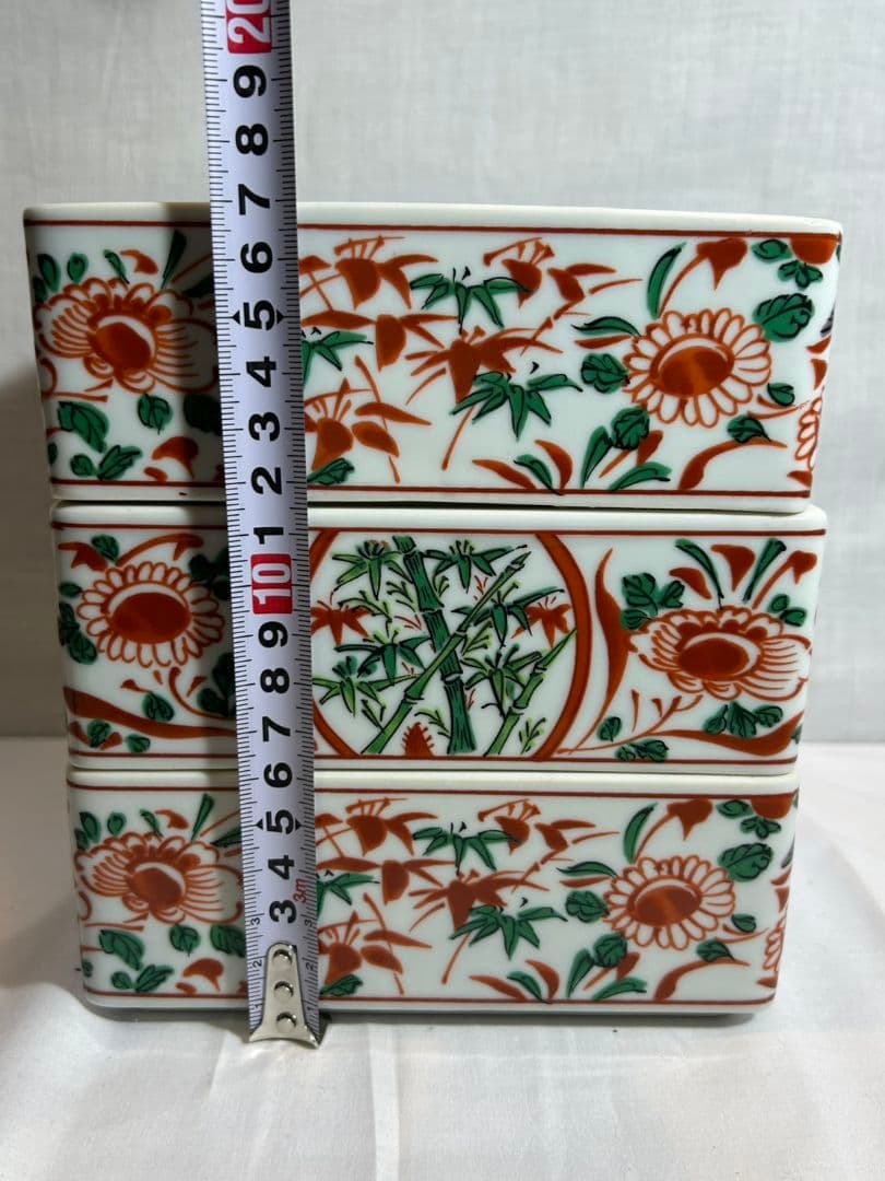 未使用★たち吉★三段重★松竹梅★赤絵★招福★陶器のお重箱