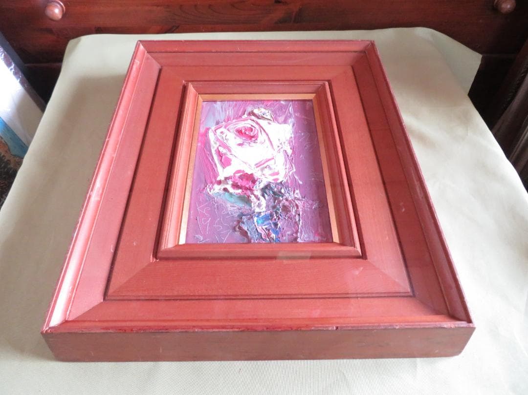 ◆　作者不明　「白薔薇」　油彩　SM号　◆