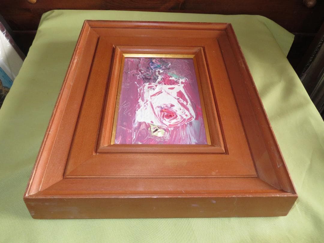 ◆　作者不明　「白薔薇」　油彩　SM号　◆