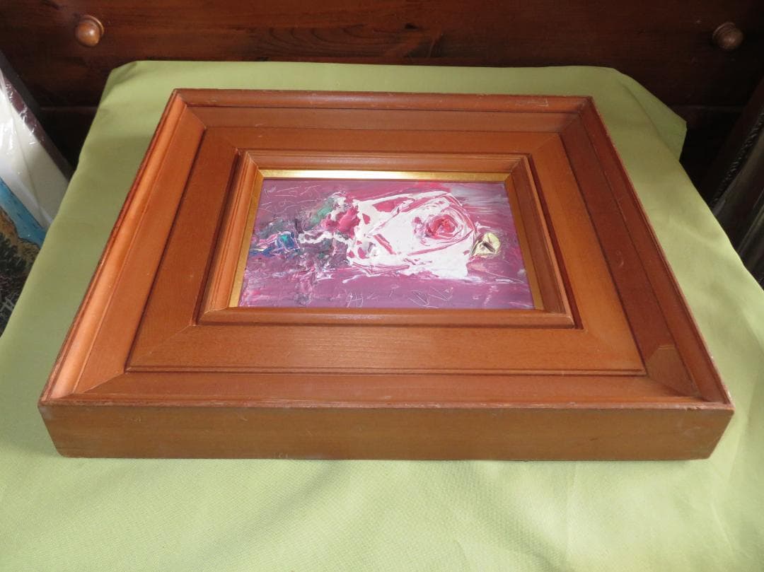 ◆　作者不明　「白薔薇」　油彩　SM号　◆