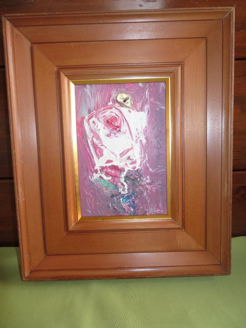 ◆　作者不明　「白薔薇」　油彩　SM号　◆