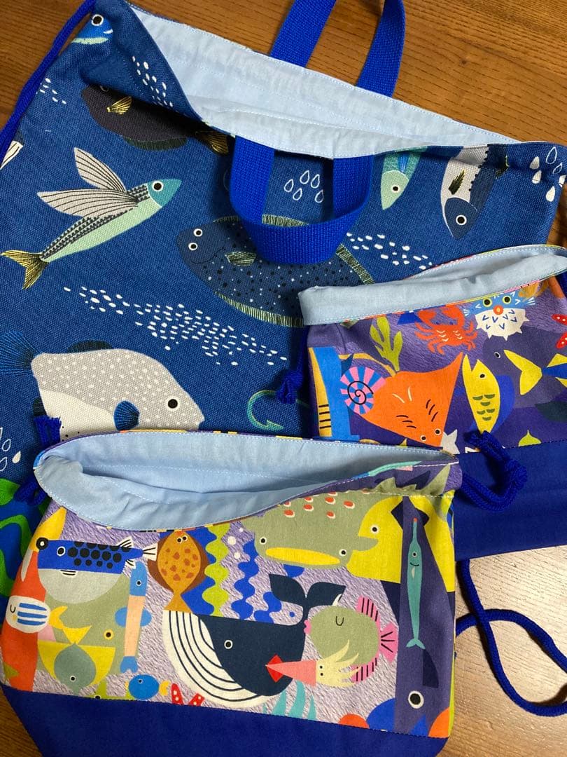 クジラと魚　体操服袋　コップ袋　お弁当袋　3点