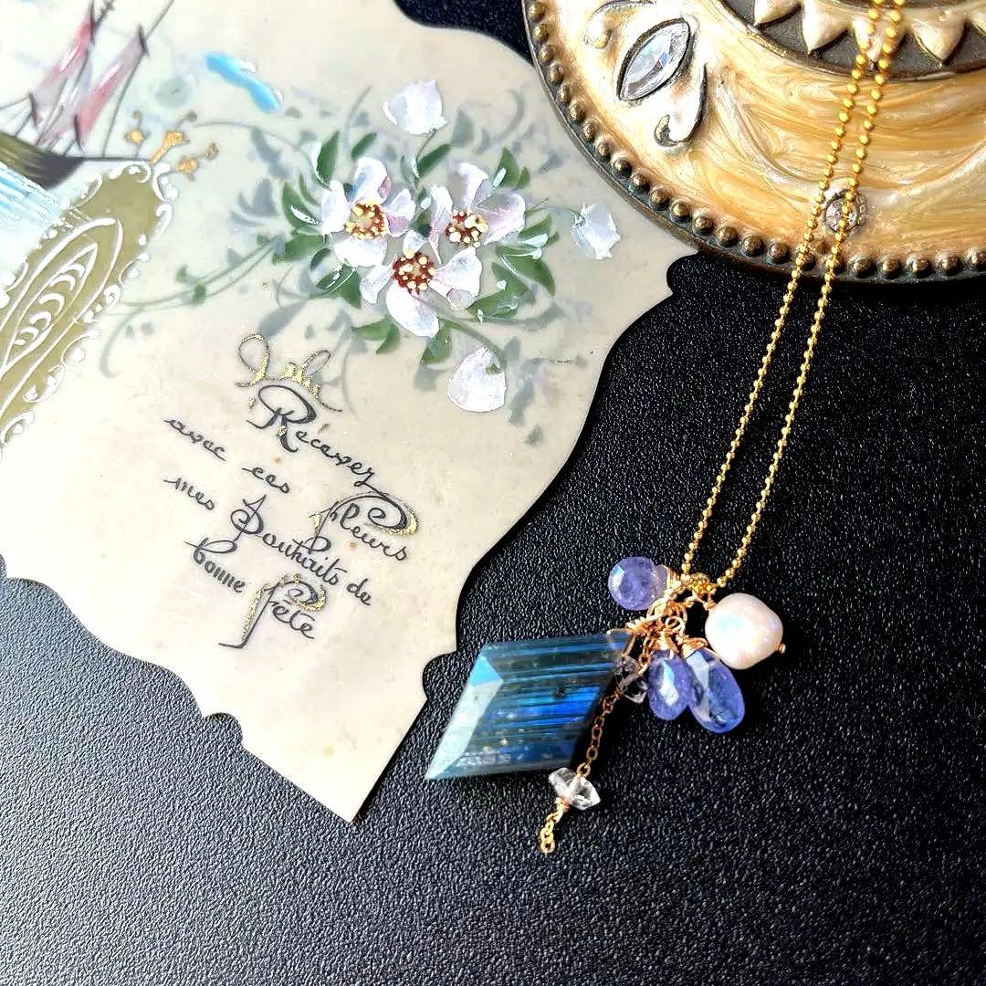 《1点限定》ストライプ ラブラドライト＊24kgpネックレス