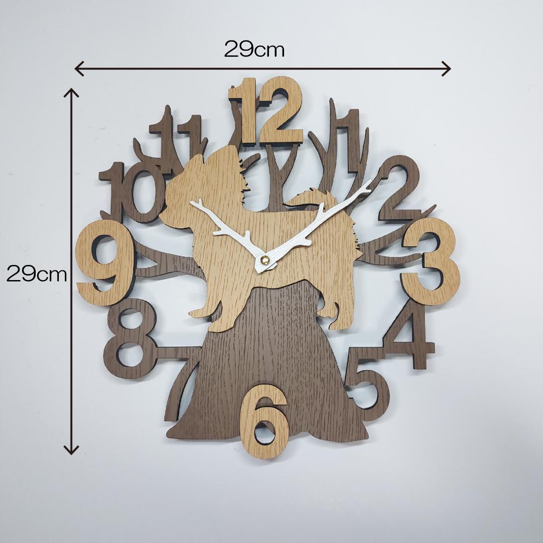 名入れ・文字入れ　木とワンちゃん　デザイン壁掛け静音時計 チワワ　ベージュ