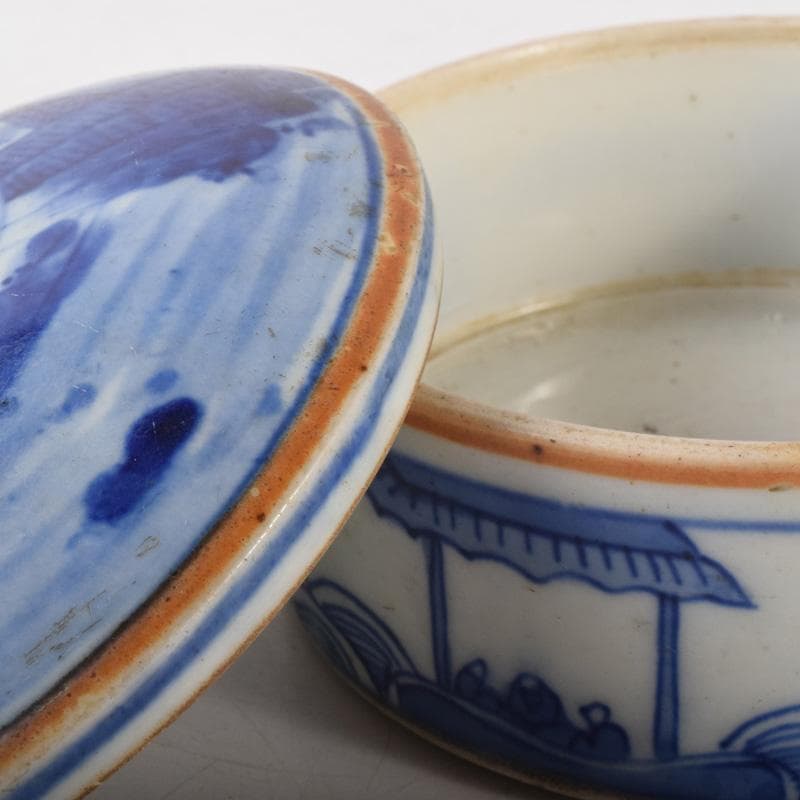 伊万里焼　古伊万里　染付　山水人物文　二段重箱　時代合わせ箱　C　7472