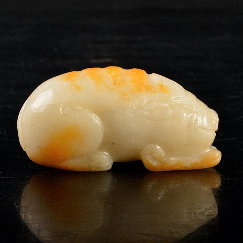 中国　玉石彫刻　神獣　紙鎮　根付　置物　V R6003E