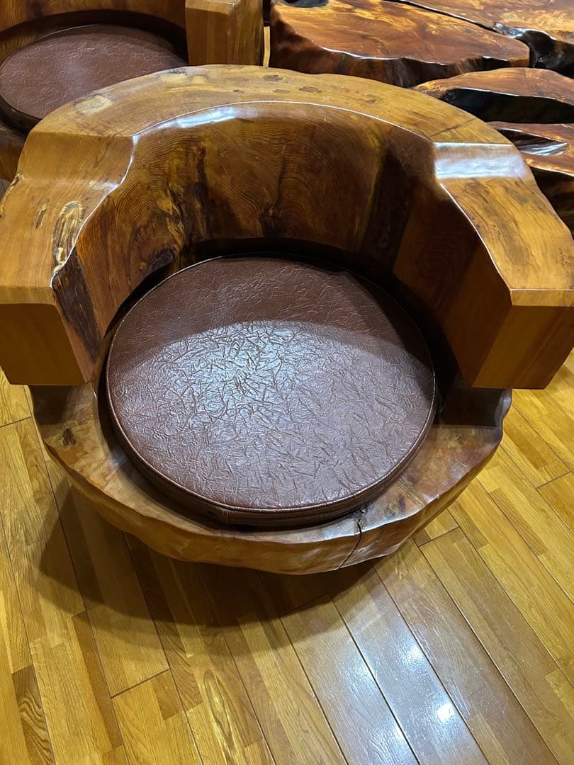 希少 屋久杉 応接セット ソファ ローテーブル 椅子4脚 無垢 天然木 一枚板