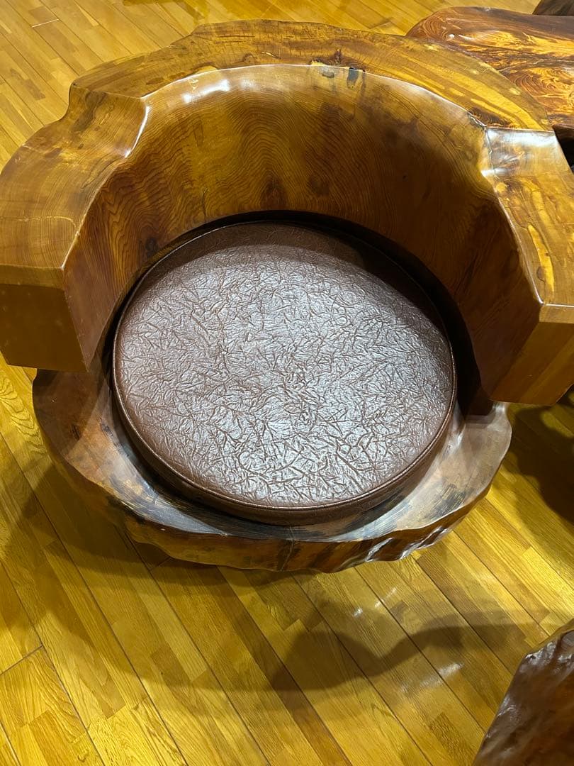 希少 屋久杉 応接セット ソファ ローテーブル 椅子4脚 無垢 天然木 一枚板