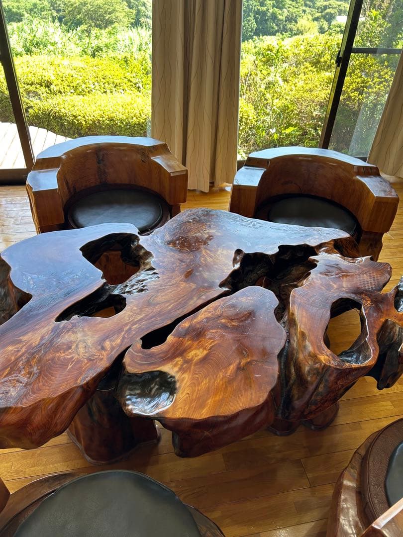希少 屋久杉 応接セット ソファ ローテーブル 椅子4脚 無垢 天然木 一枚板