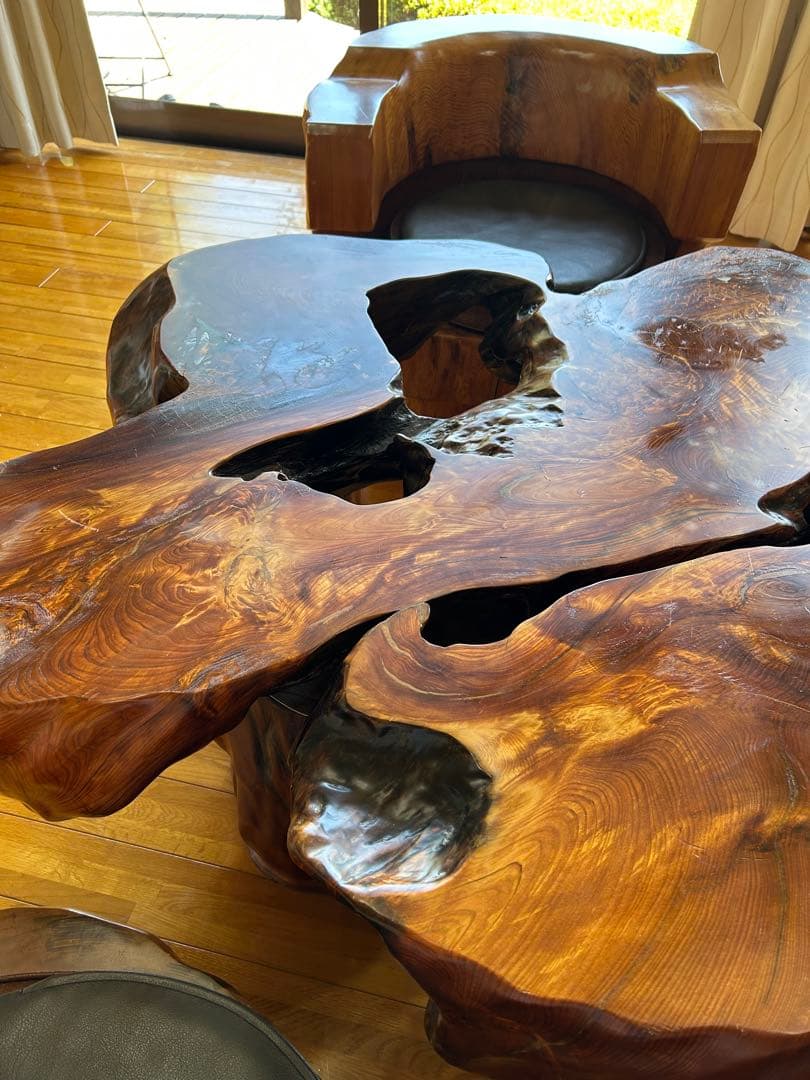 希少 屋久杉 応接セット ソファ ローテーブル 椅子4脚 無垢 天然木 一枚板