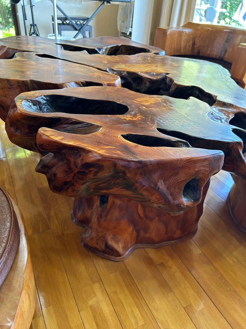 希少 屋久杉 応接セット ソファ ローテーブル 椅子4脚 無垢 天然木 一枚板