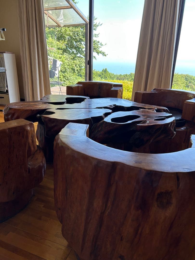 希少 屋久杉 応接セット ソファ ローテーブル 椅子4脚 無垢 天然木 一枚板