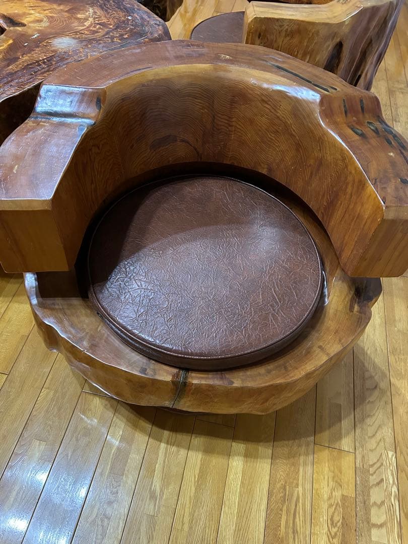 希少 屋久杉 応接セット ソファ ローテーブル 椅子4脚 無垢 天然木 一枚板