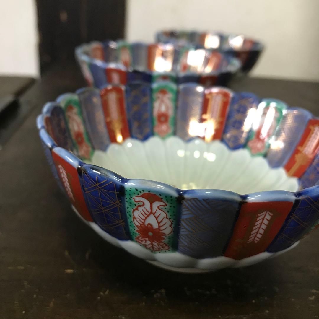 美品　波佐見焼　林九郎窯　染錦地紋　盛り鉢　小鉢　金彩　鮮やかな色合いが素敵です