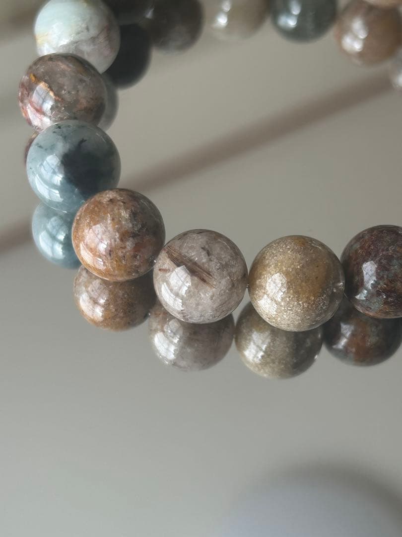 大玉12mm★ルチル入 四季ガーデンクォーツ ブレスレット 内径17cm 虹