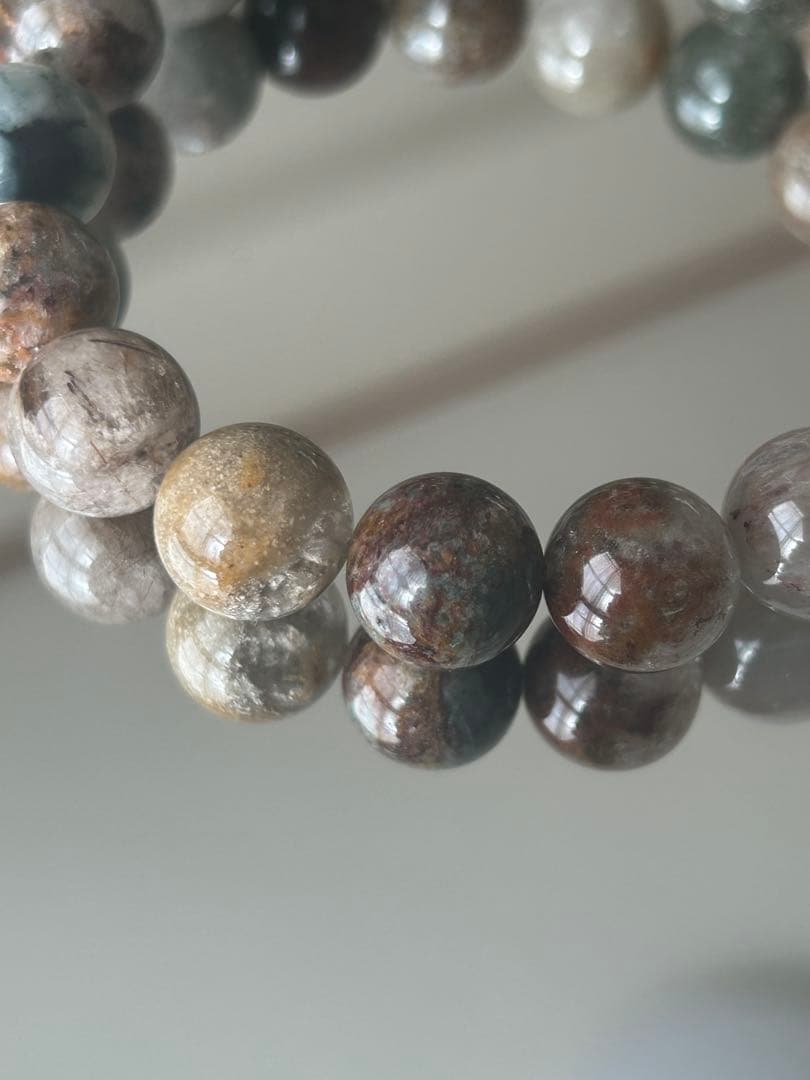 大玉12mm★ルチル入 四季ガーデンクォーツ ブレスレット 内径17cm 虹