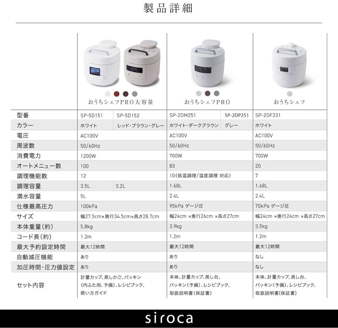 【新品】siroca 電気圧力鍋 おうちシェフ PRO L SP-5D151