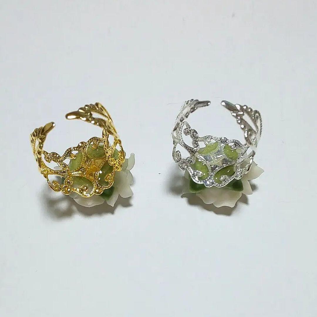 【500】薔薇のリング／樹脂粘土／フリーサイズ