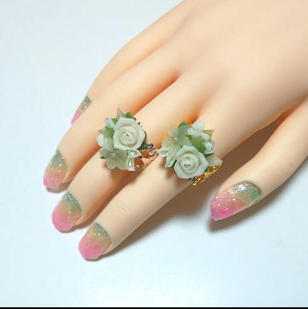 【500】薔薇のリング／樹脂粘土／フリーサイズ