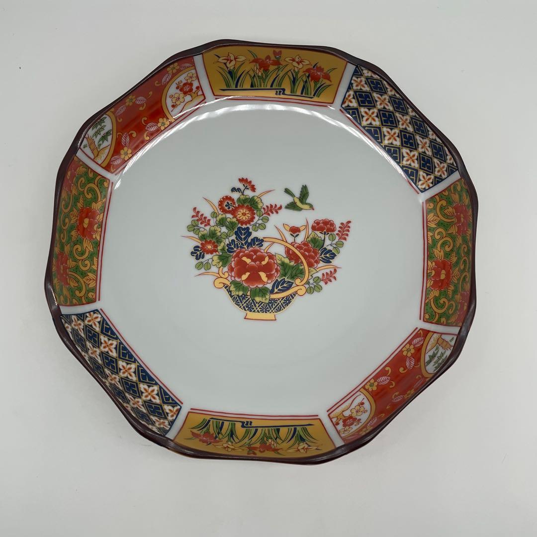 有田焼 仁祥窯 金彩古伊万里 大皿 間取染錦 赤絵 八角皿 赤絵 和食器 盛皿