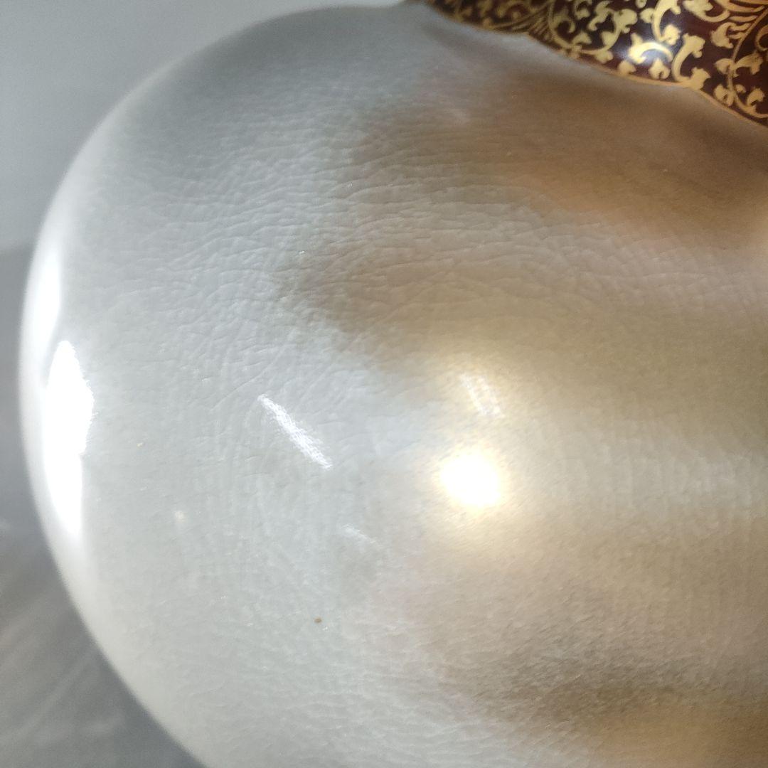 A1313-4/九谷焼/九谷錦水 造/金彩色絵花鳥図耳付花瓶/花器/花入/華道具