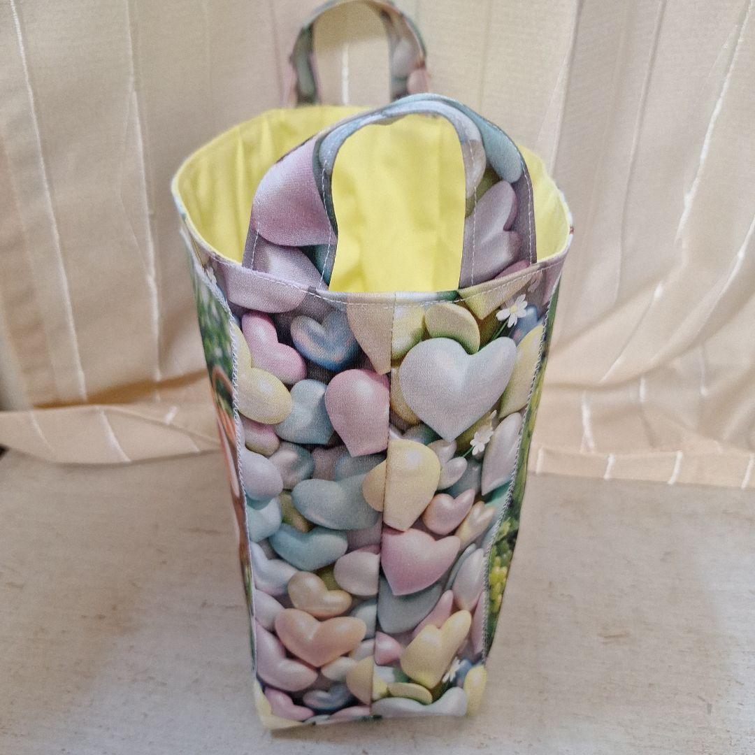 うさぎパネル生地　ハンドメイド　まちなしバッグ　布バスケット