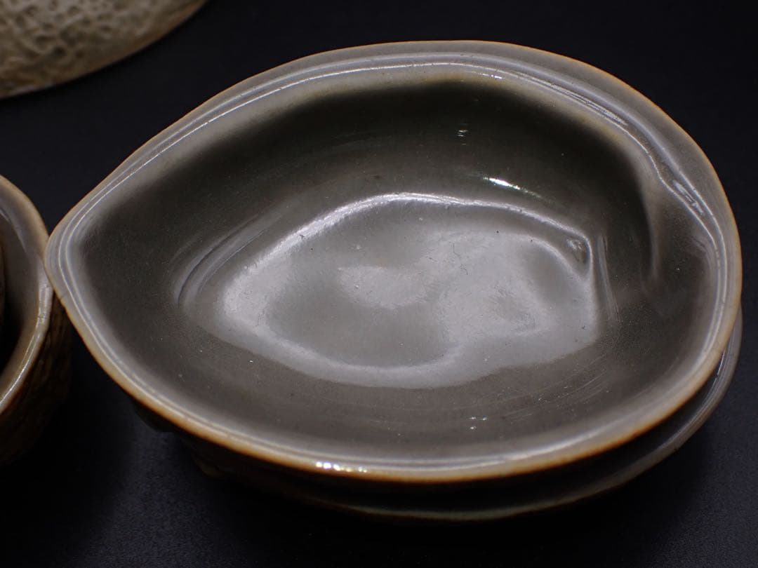 【完品】古三田 青磁 5客 あわび型 向付 変形小皿 骨董品