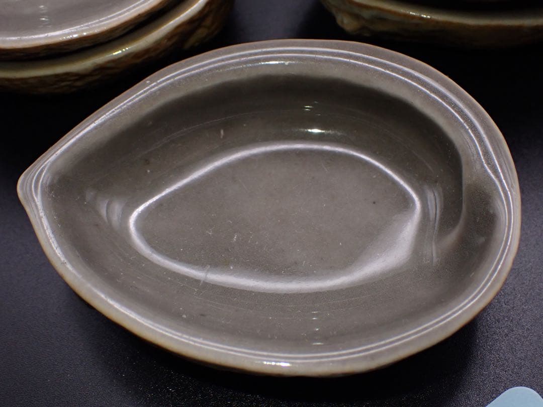 【完品】古三田 青磁 5客 あわび型 向付 変形小皿 骨董品