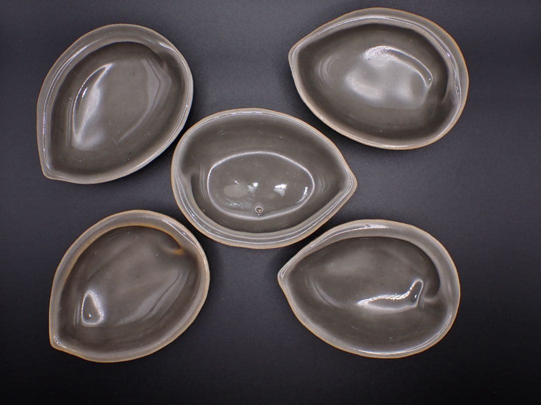 【完品】古三田 青磁 5客 あわび型 向付 変形小皿 骨董品