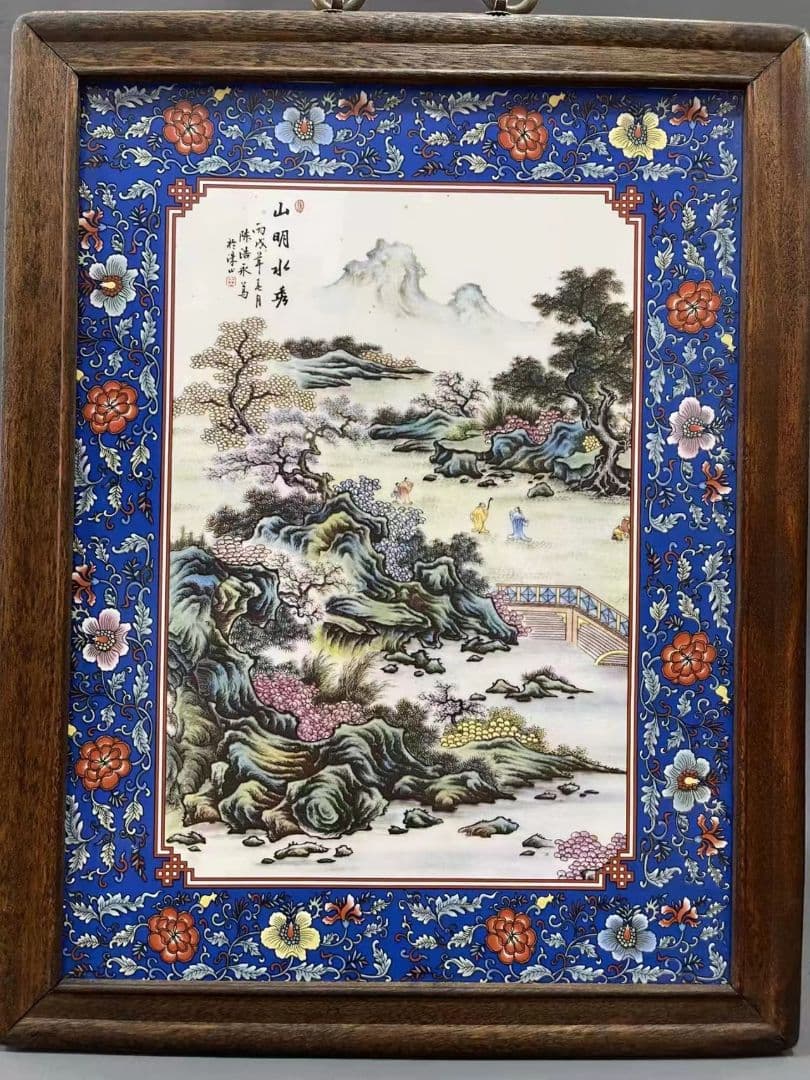 青花磁板絵 装飾品 現代工芸品 美術品 置物