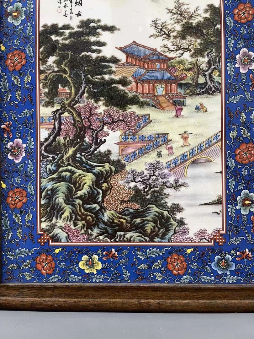 青花磁板絵 装飾品 現代工芸品 美術品 置物