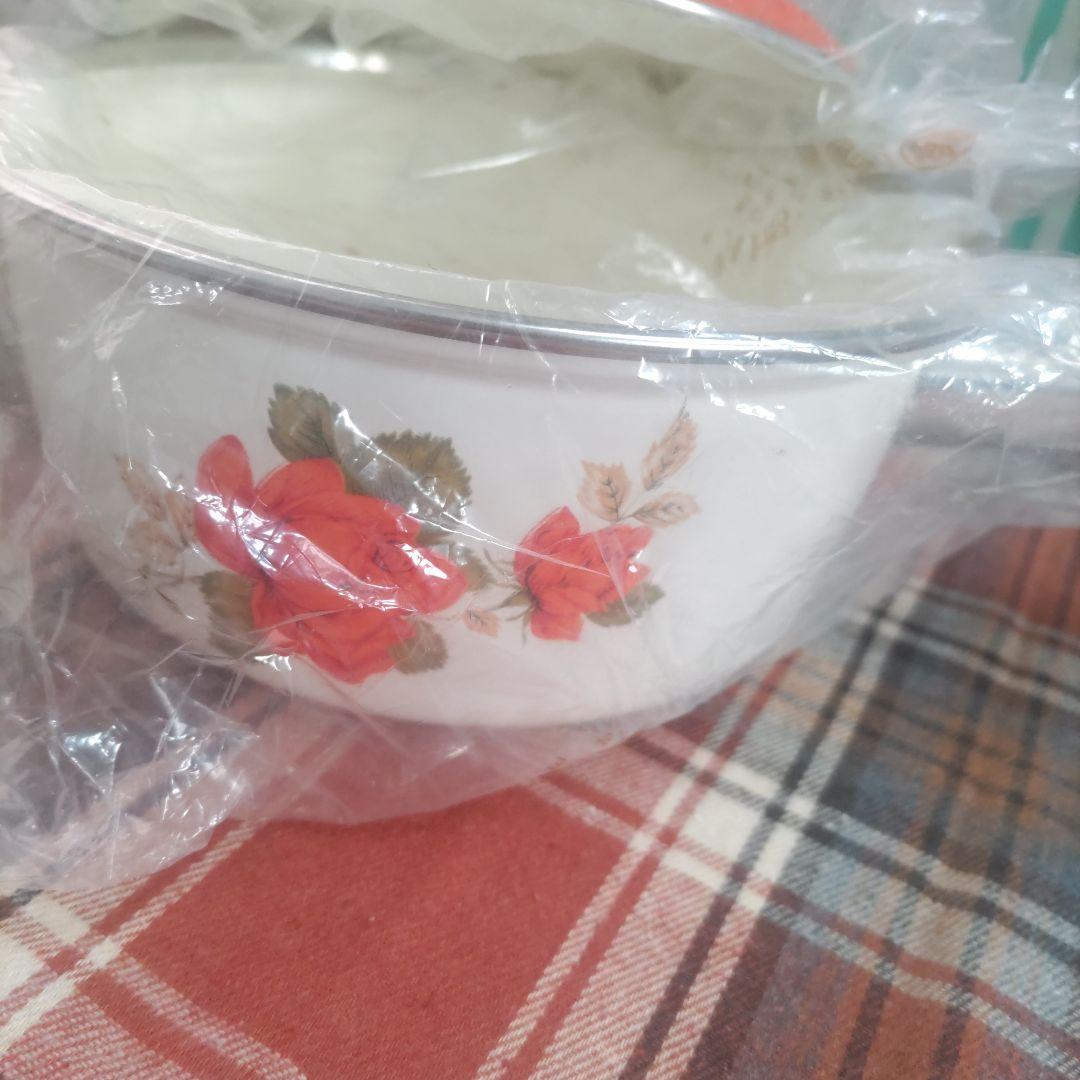 【未使用】昭和レトロ マルビシ ホーロー鍋セット 花柄 ポップ 当時物