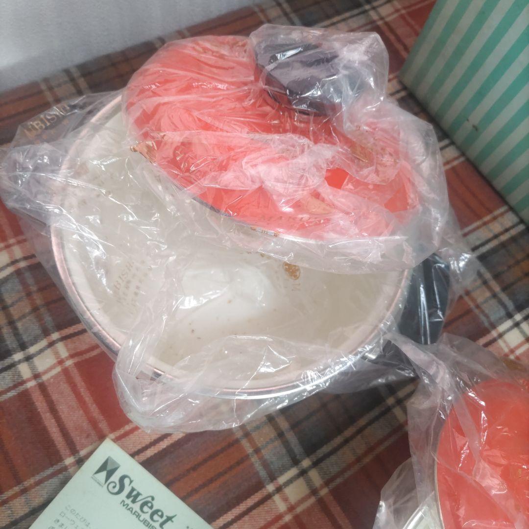 【未使用】昭和レトロ マルビシ ホーロー鍋セット 花柄 ポップ 当時物