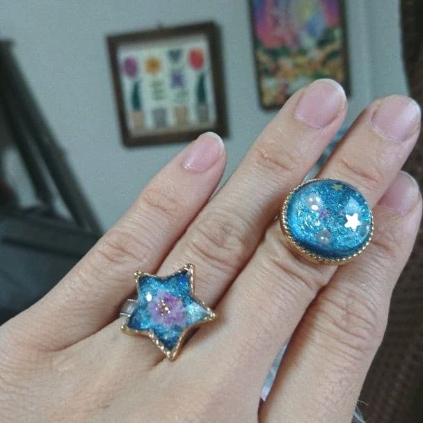 お花×宇宙のお星様リング•*¨*•.¸¸☆*・゜
