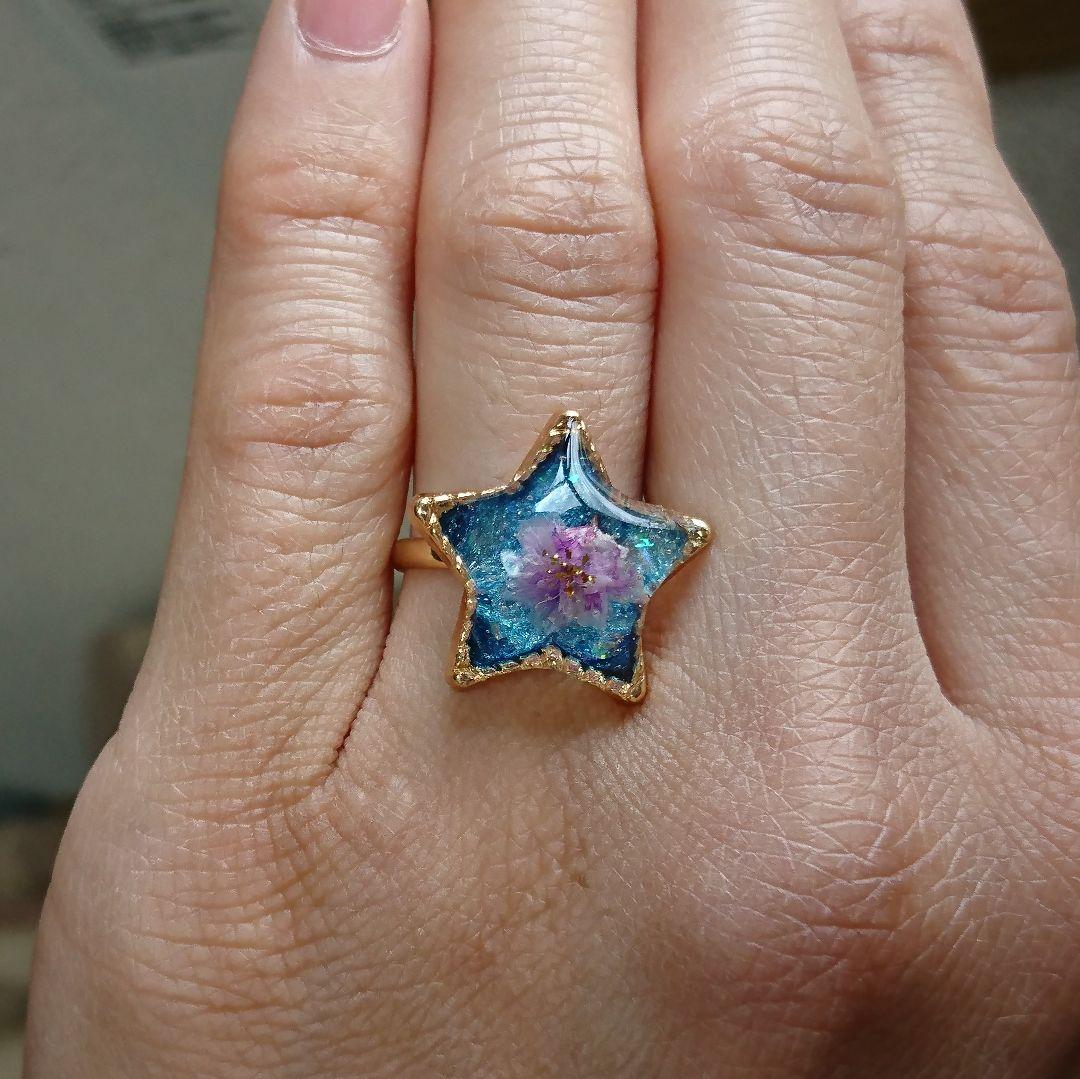 お花×宇宙のお星様リング•*¨*•.¸¸☆*・゜