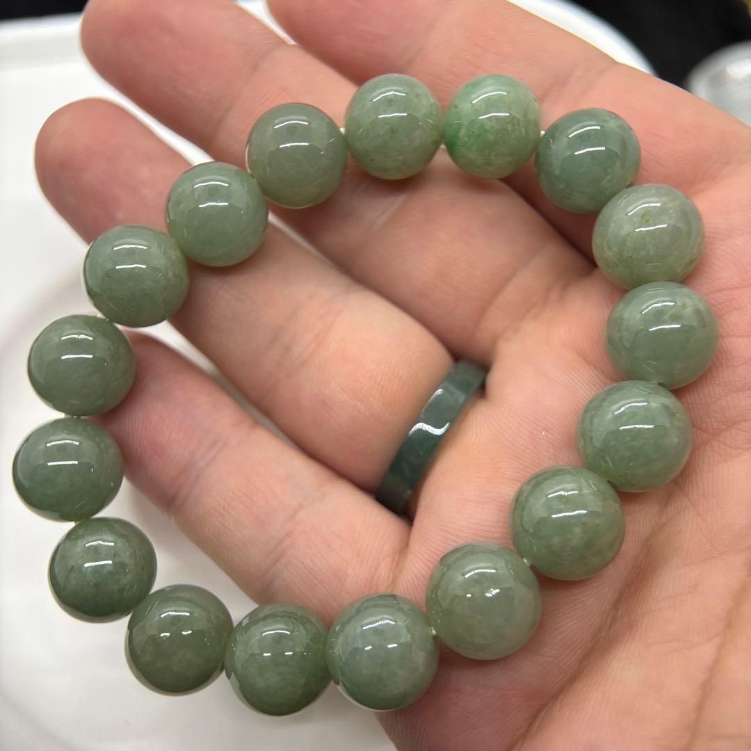 ミャンマー　本翡翠　ヒスイ　緑　天然石　ブレスレット 約12mmビーズ