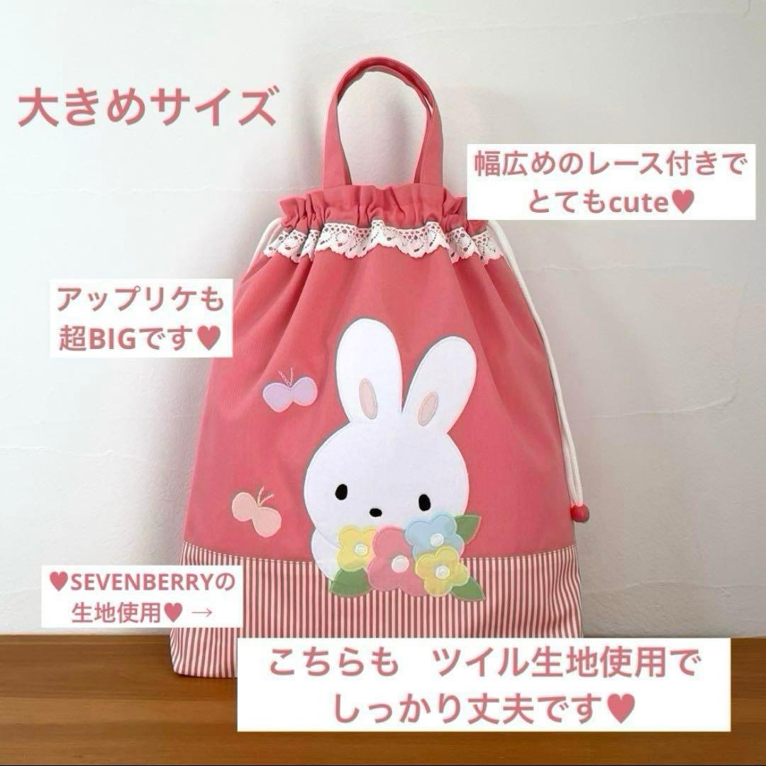 ハンドメイドレッスンバッグ・シューズバッグ・お着替え袋 3点・うさちゃん と蝶々