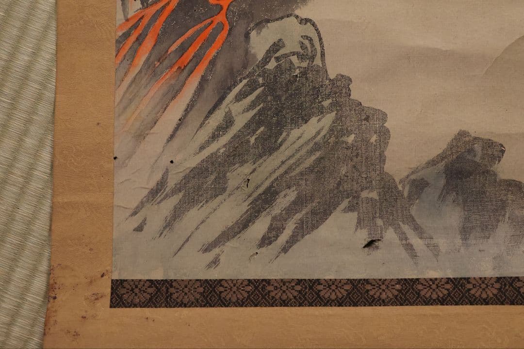 古仏画 二河白道図 紙本 掛軸 合箱 仏教美術【CM404】