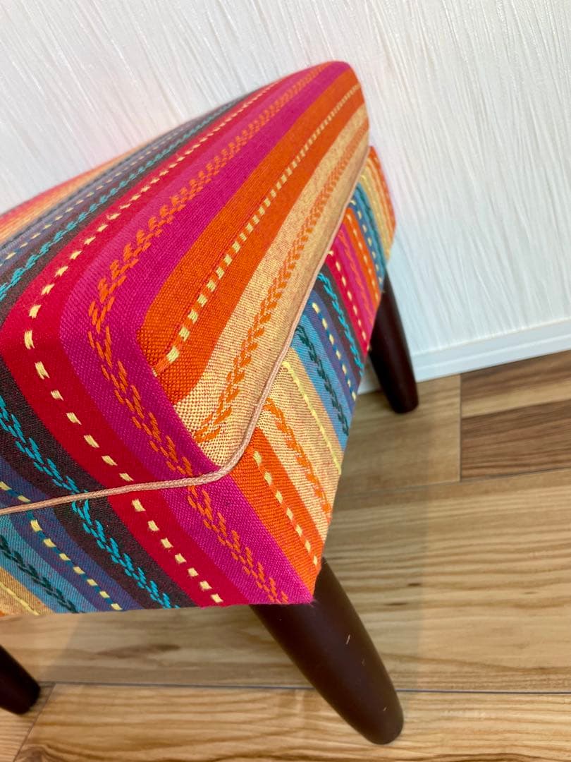 1点もの　スポンジ新品　布部張り替え済　スツール　オットマン　カントリー　インド