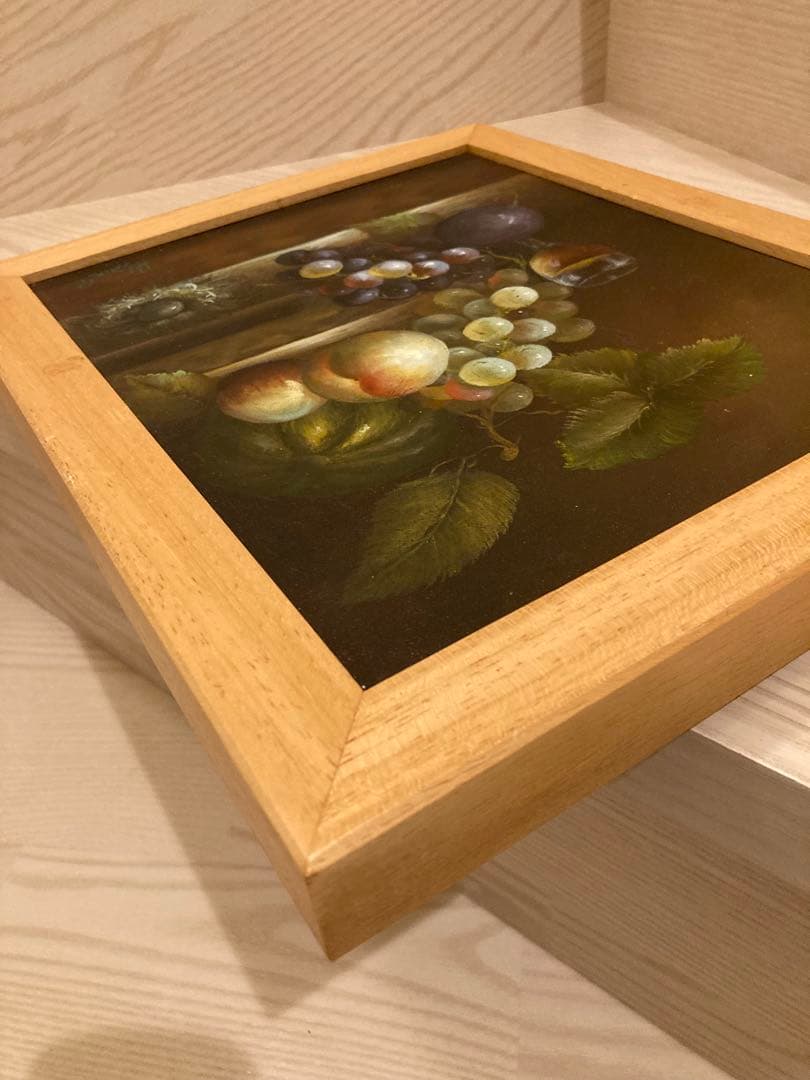 絵画　フレーム付き　果物と飲料の油彩画