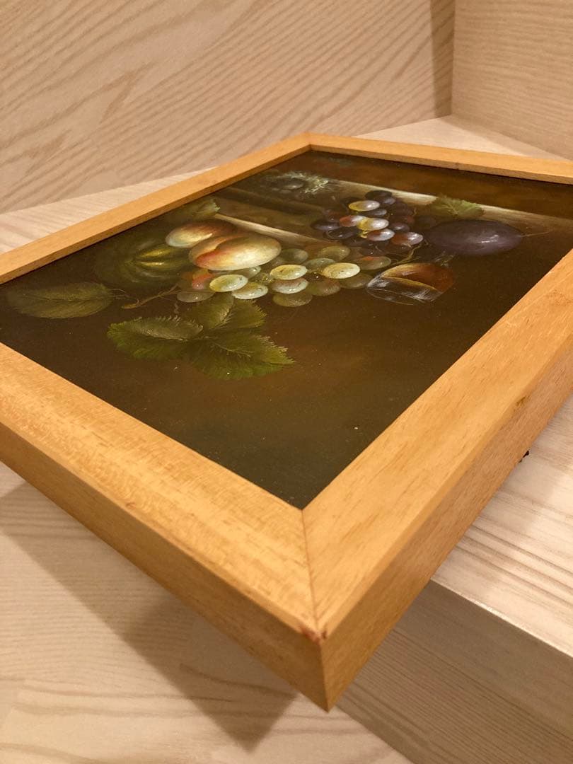 絵画　フレーム付き　果物と飲料の油彩画